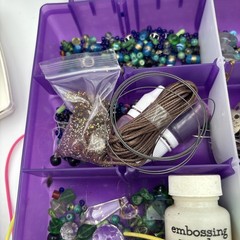 Lot of Crafting Supplies beads jewelry making bobbins glitter paint trays