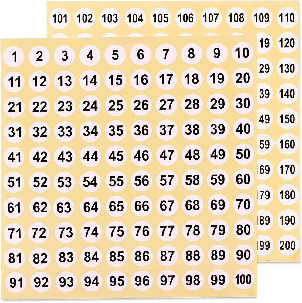 50 Sheets 1-200 Number Stickers 0.4 Inch Small Number Stickers 25 Sets Self-A…