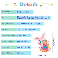 Easter Sticker Decal Set 120 Decorative Stickers for Kids Crafts and Gifts