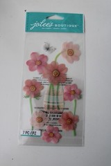 Jolee’s Boutique Embellishments Pink Flowers 7PC Vase Butterfly Scrapbooking Art