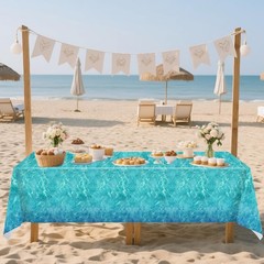 3Pcs Ocean Waves Plastic Tablecloth, 54 x 108 Inch Water Print Table Cover, D…