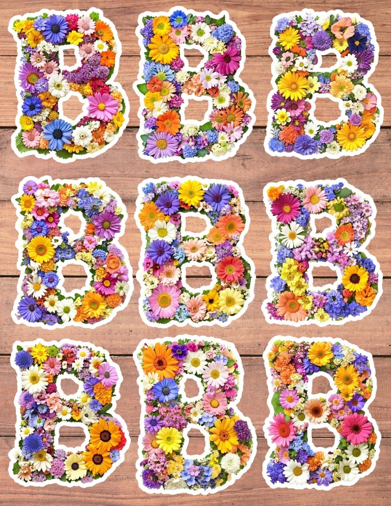 Floral Letter B Die Cut Vinyl Stickers Set Scrapbooking Laptop Waterbottle
