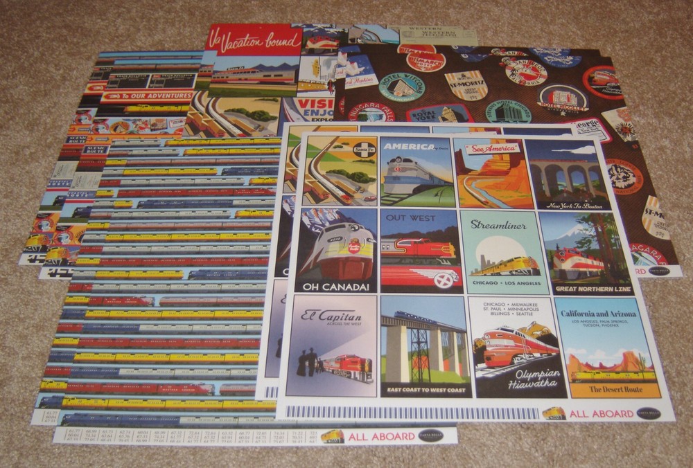Carta Bella 12×12 Double Sided Scrapbook Paper Lot A ~ All Aboard…Trains