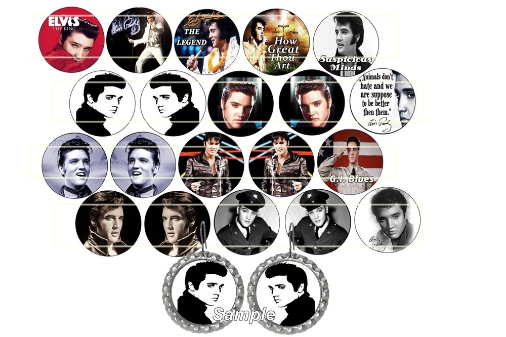 Bottle Cap Images (25mm) 1″ ~ Precut ~ Elvis Inspired (set 1)