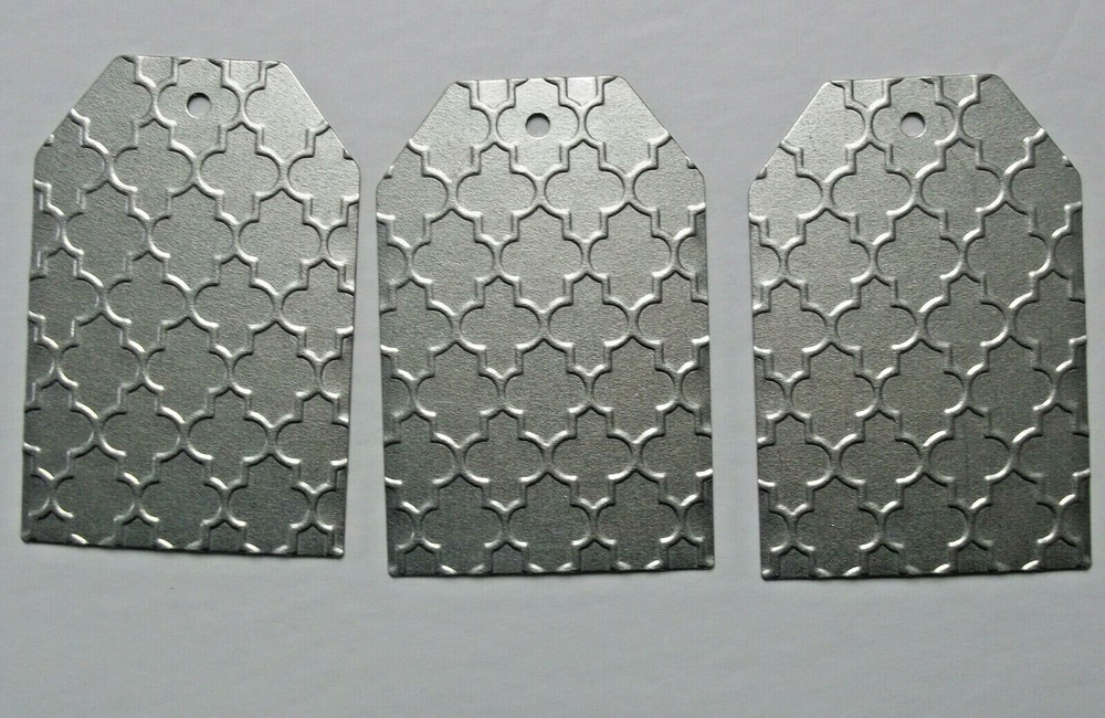 Set of 3 textured Sheet Metal Tags 2 x 3 Inches Momenta NIP