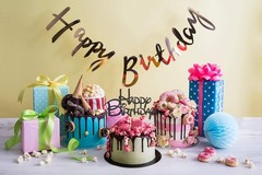 Black Happy Birthday Cake Topper – Black Glitter Birthday Party Cake Decorati…