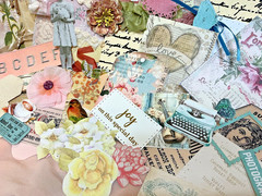 Scrapbook Mixed Lot Ephemera And Embellishments In Stitched Vellum Envelope