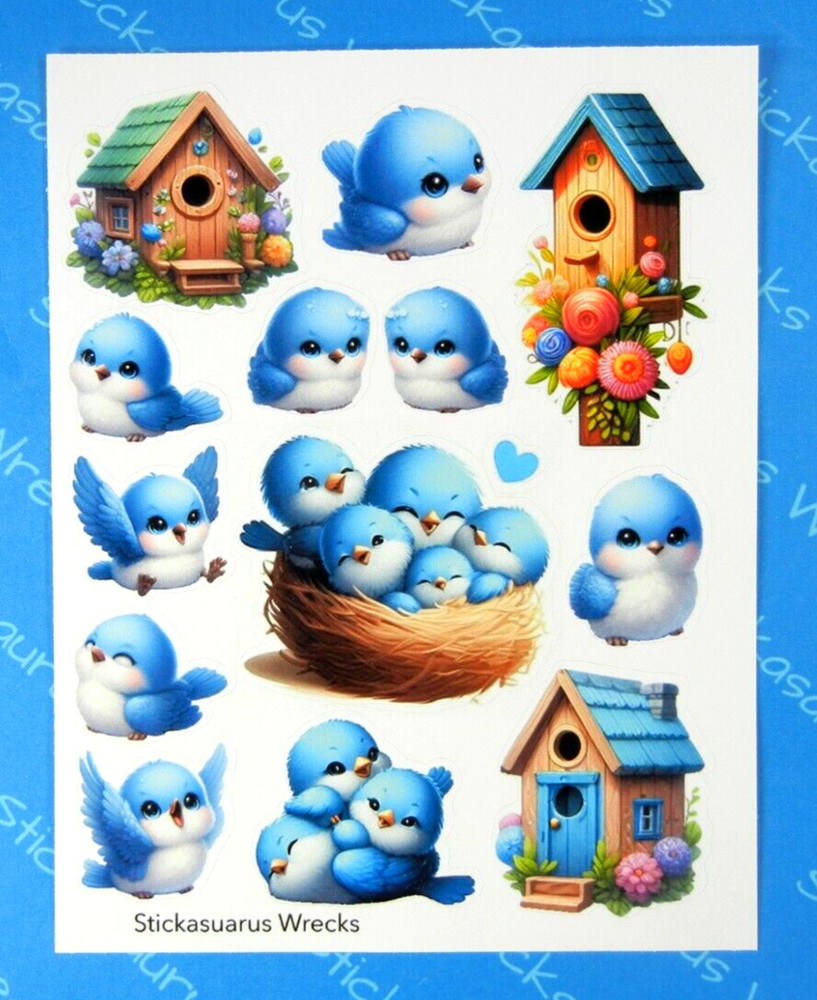 Blue Birds & Birdhouses Sticker Sheet