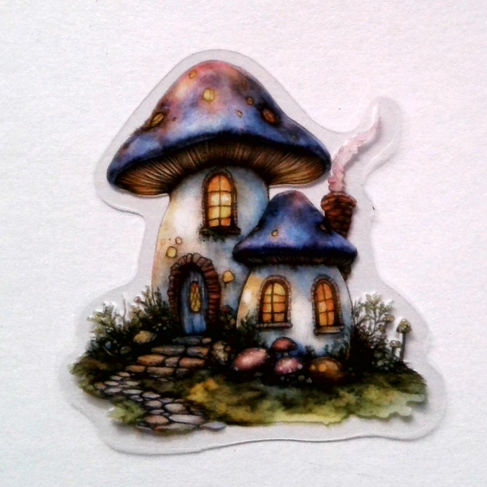 Mushroom Fairy Tale House Clear Vinyl Decal Sticker Water Resistant Laptop Gift