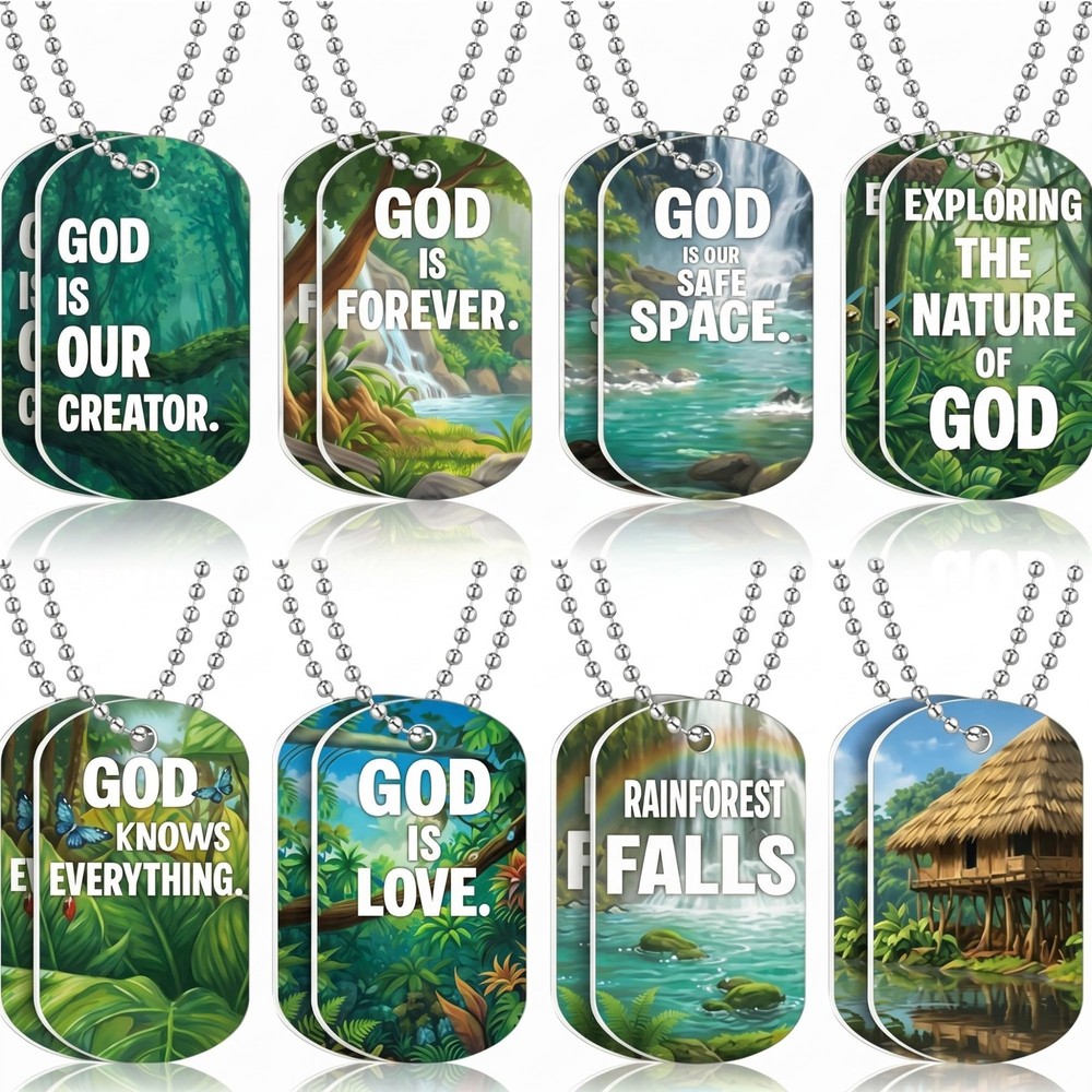 16 Pcs 2026 Vbs Dog Tag Decorations Bulk Rainforest Falls Exploring The Natur…