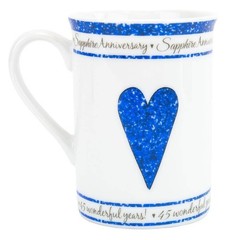 Beautifully Designed 45th Sapphire Wedding Anniversary Set of Ceramic Mugs wi…