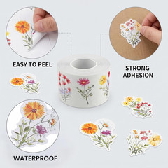 500Pcs Wildflower Stickers Self-Adhesive Waterproof Colorful Floral Paper