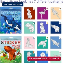 2PCS Sticker Paint by Number Books for Kids Animal & Ocean Activity Set