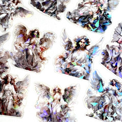 Holographic White Angel Stickers Junk Journaling Collage Scrapbooking