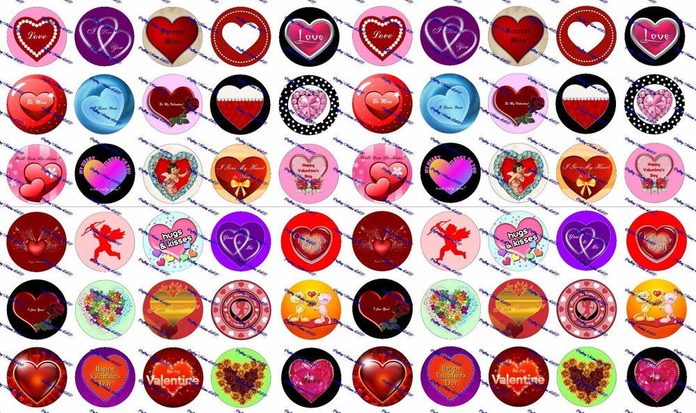 60 Precut 1″ VALENTINE’S DAY Bottle cap Images Set A