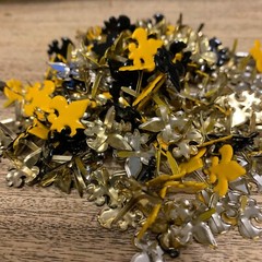  Fleur de Lis Brads (98) Yellow Cub Boy Scouts and (100) Black purple lucite box