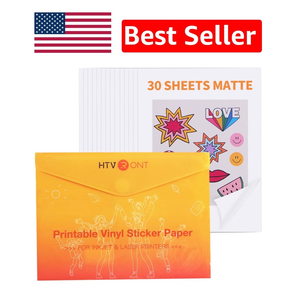 Tear-Resistant Printable Vinyl Stickers – 30 Sheets for Inkjet & Laser Printers