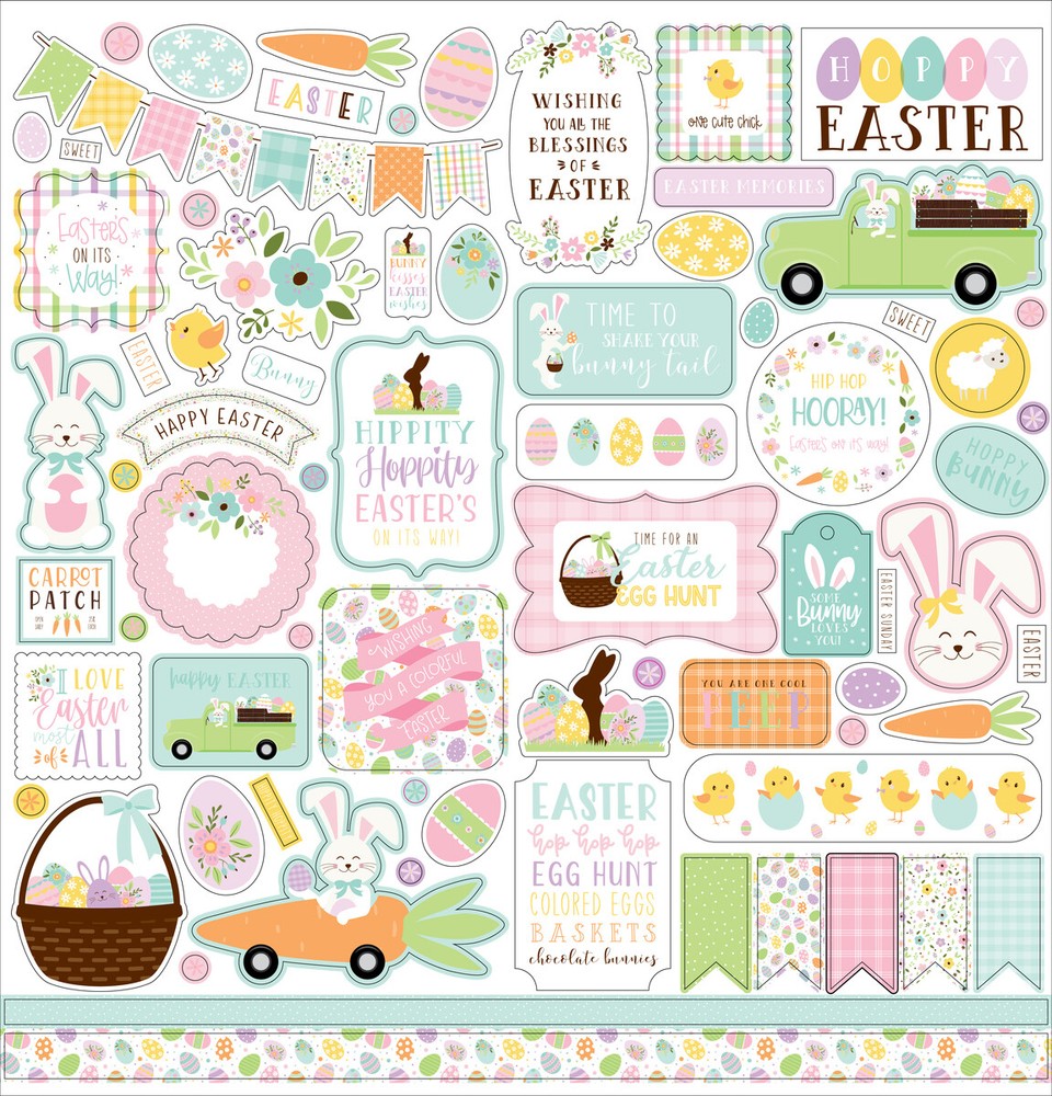 (1) 12×12 Sheet of Echo Park Paper WELCOME EASTER Scrapbook Element Stickers