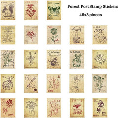 138 Pcs/3 Sets Post Stamp Stickers Retro Cute Plants/Animals Decorative Sticker