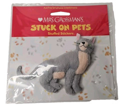 Mrs Grossman’s Stuck on Pets Stuffed Cat Sticker Gray Brown Chest Puffy Fuzzy
