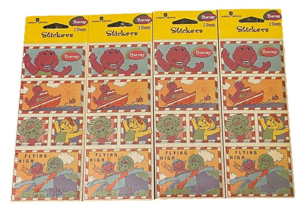 Barney Sticker Sheet Lot 2000 8 Sheets Original Sealed Packaging 2.5” X 6” NEW!