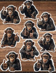 Thumbs Up Monkey Die Cut Vinyl Stickers Set Scrapbooking Laptop Water Bottle