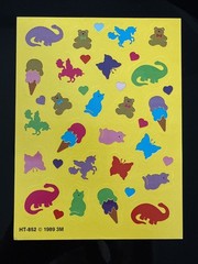 Vintage 80s 3M Brand STICKERS SHEET 1989 HT-852 Cats Bears Unicorns Ice Cream