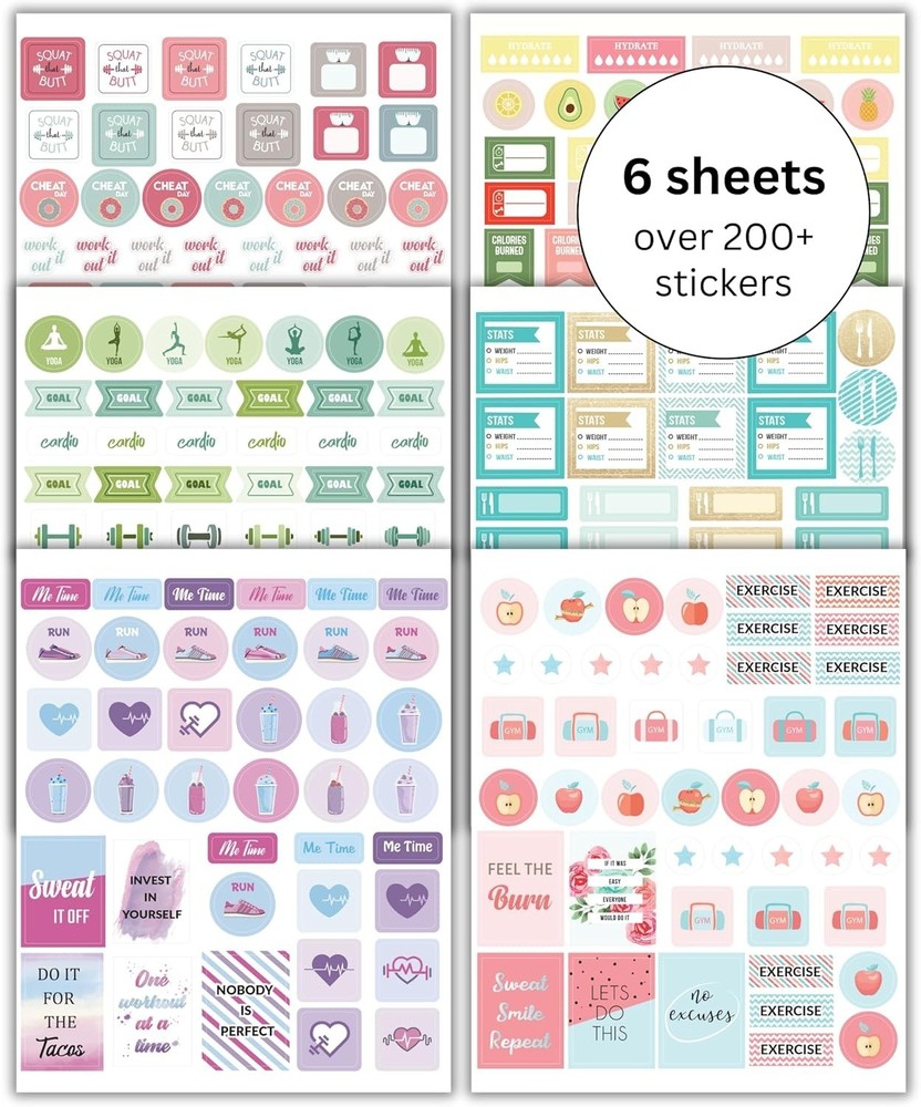 Workout, Fitness & Food Planner Stickers for Adults – Motivational, Aesthetic