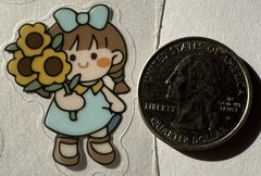 LITTLE SUNFLOWER GIRL Mylar Stickers(6pc)Kid•Flowers•Teapot•Pictures•Card Making