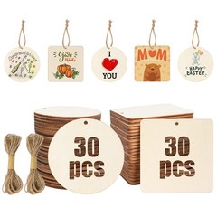 60 Pcs Wooden Tags, 3×3 Inch Unfinished Round Wood Pieces Blank Square Wooden…