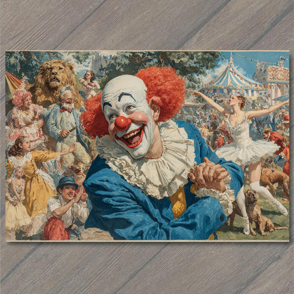 STICKER Carnival Clown Laughing Big Top Crowd Fair Celebration