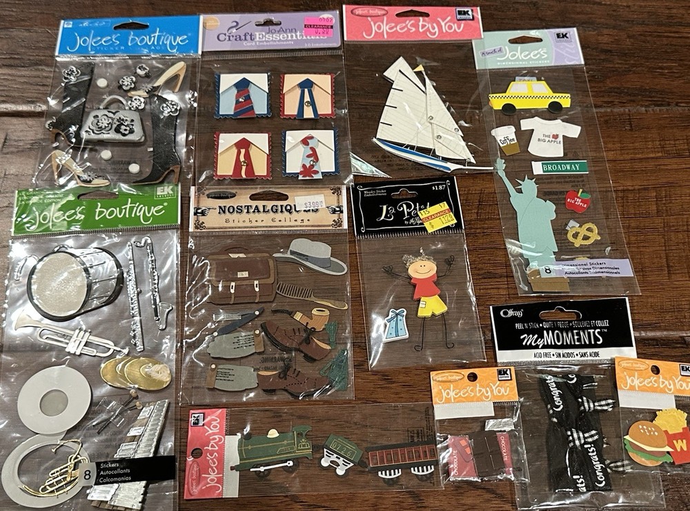Large Lot Vintage Jolee’s Dimensional Stickers Travel Band Food Sailboat Train