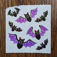 Vintage Sandylion Prismatic Purple & Black Halloween Bats Stickers, 10 Modules