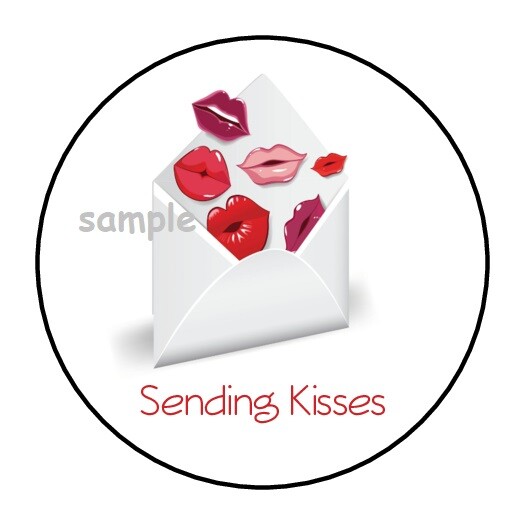 30 SENDING KISSES ENVELOPE SEALS LABELS STICKERS 1.5″ ROUND LOVE GIFTS LIPS