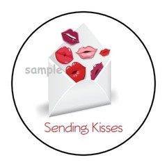 30 SENDING KISSES ENVELOPE SEALS LABELS STICKERS 1.5″ ROUND LOVE GIFTS LIPS