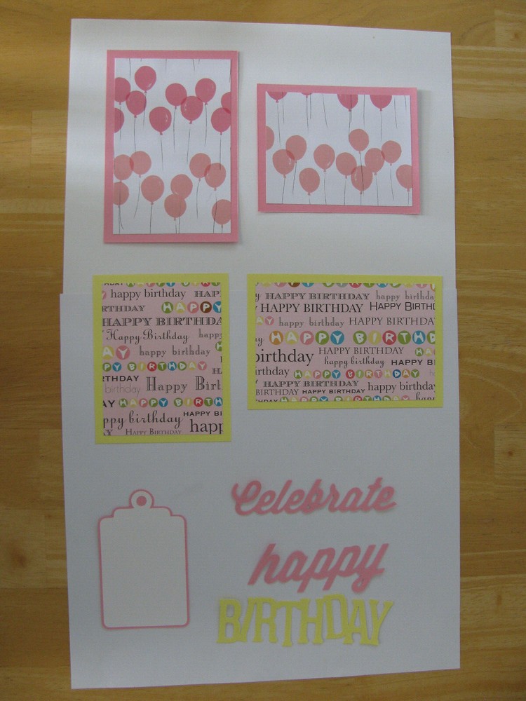 BIRTHDAY Scrapbook 8 Pieces Pre-Made Set Photo Mats, Tag, Words PINK/YELLOW