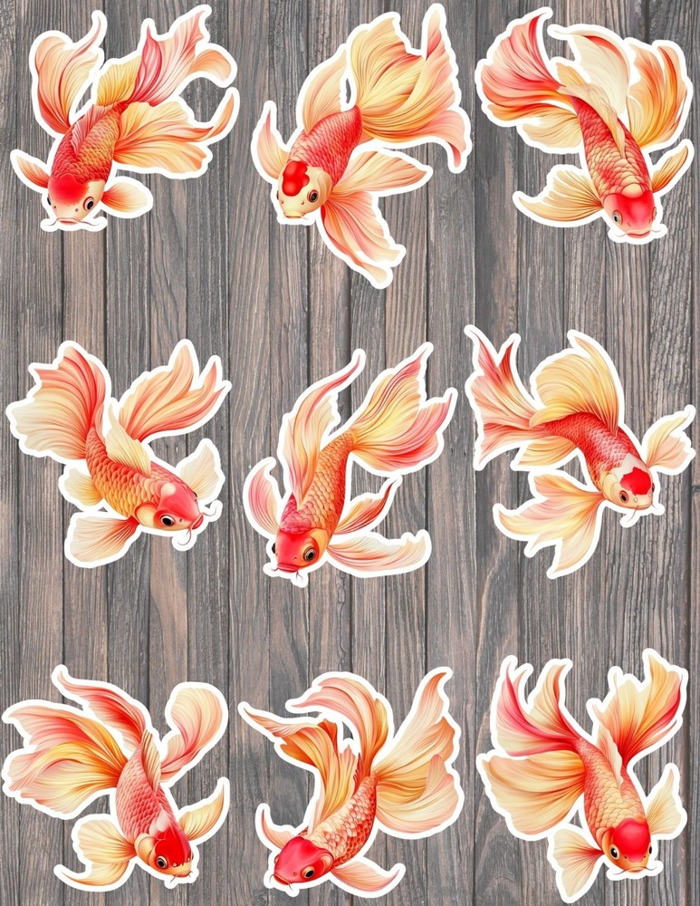 Koi Fish Die Cut Vinyl Stickers Set Scrapbooking Laptop Waterbottle