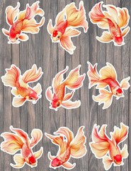 Koi Fish Die Cut Vinyl Stickers Set Scrapbooking Laptop Waterbottle