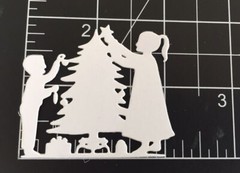 Christmas Die Cuts * Christmas Tree Decorating Scene * Set of 15 White or Black