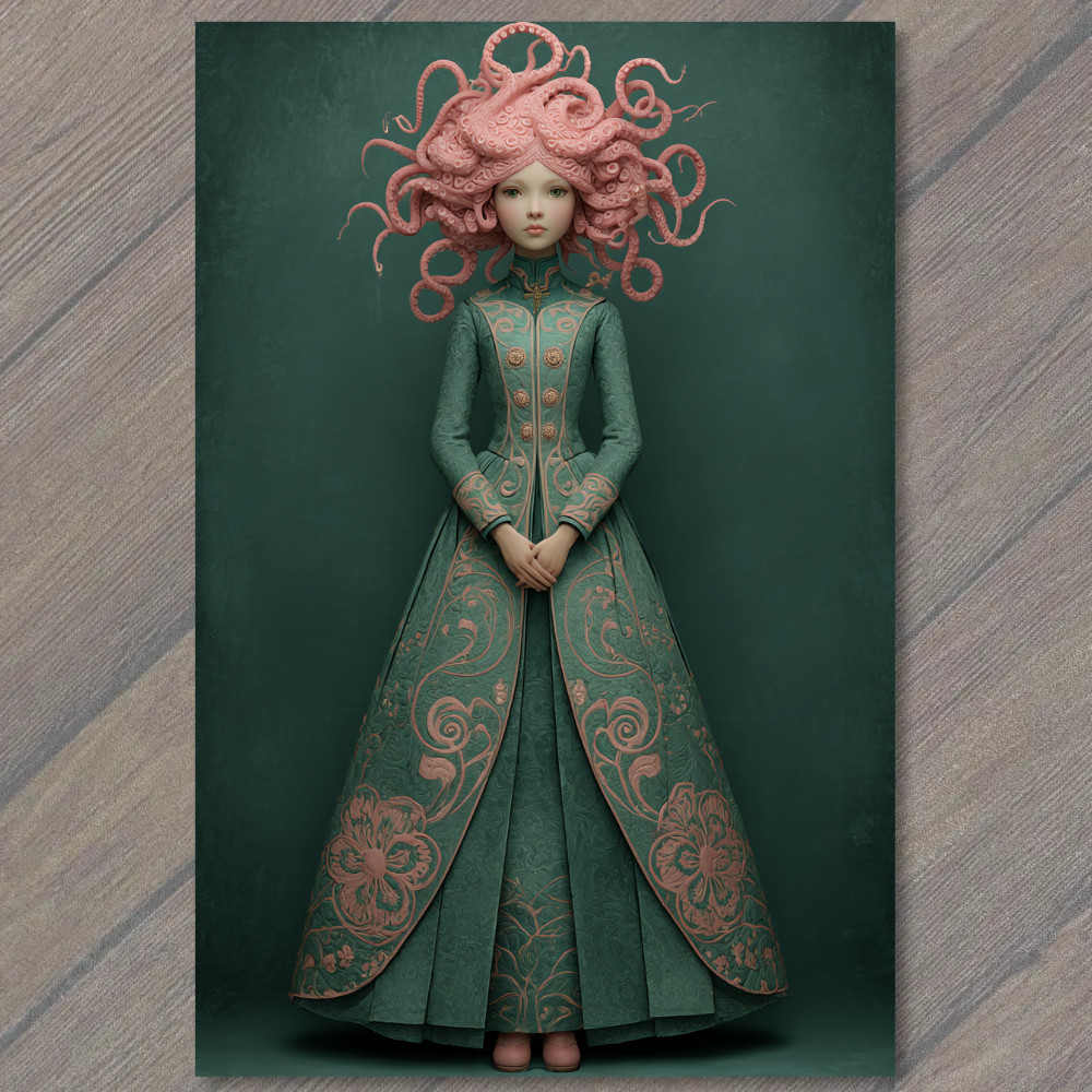 STICKER Surreal Octopus Haired Girl Victorian Gown Dark Fantasy Portrait