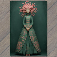 STICKER Surreal Octopus Haired Girl Victorian Gown Dark Fantasy Portrait