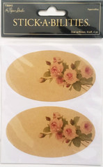 THE PAPER STUDIO Stickabilities OVAL w/ROSES KRAFT Stickers – 4 pcs