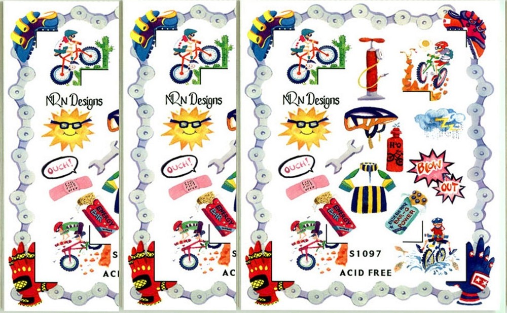 NRN Designs CYCLING Bicycle Cycle Bike Scrapbook Stickers 3 Sheets