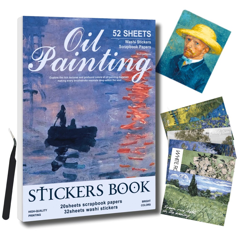 JUNKJWBZ 32 Sheets Vintage Oil Painting Stickers & 20 Liberty Atelier
