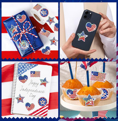 500 Holographic American Flag Star Stickers Self-Adhesive for 4Th of July Crafts
