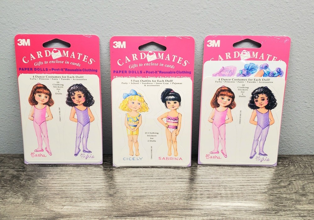 Vintage 1992 Post it 3M Card Mates Paper Dolls Reusable Clothing Lot Of 3 NOS