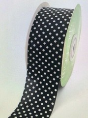 MAY ARTS RIBBONS~LIGHT WEIGHT RIBBON BLACK W/WHT MINI DOTS~ 1.5 INCH X 1 YARD!