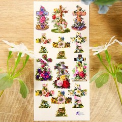 Violette Stickers – Floral Cross – 1 Decorated Religious Sticker Sheet – Crafts