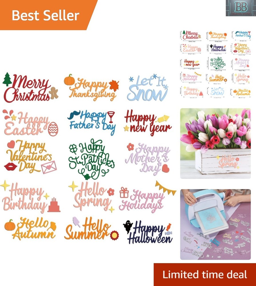 Durable 15-Piece Metal Cutting Words Dies for Celebrations & Special Events