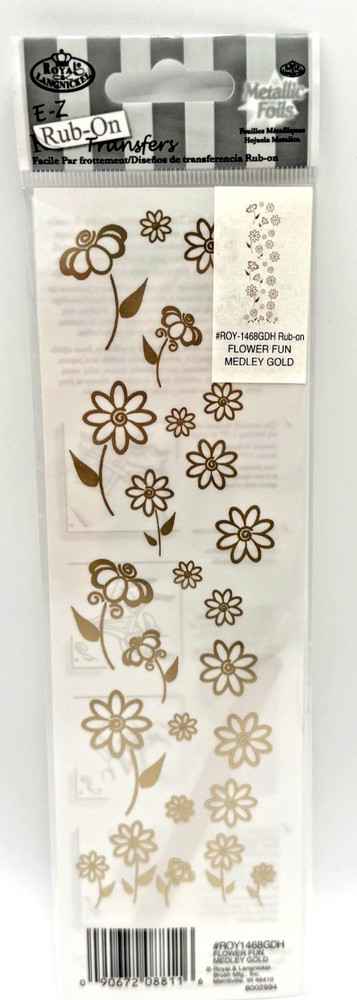 Royal & Langnickel FLOWER FUN MEDLEY GOLD Flowers 1 Sheet Rub On Transfers NOS